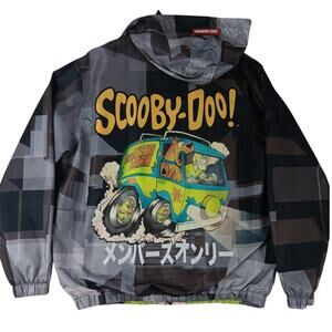 Members Only Scooby Doo Jacket Mens L All Over Scooby Print Black Cartoon Light